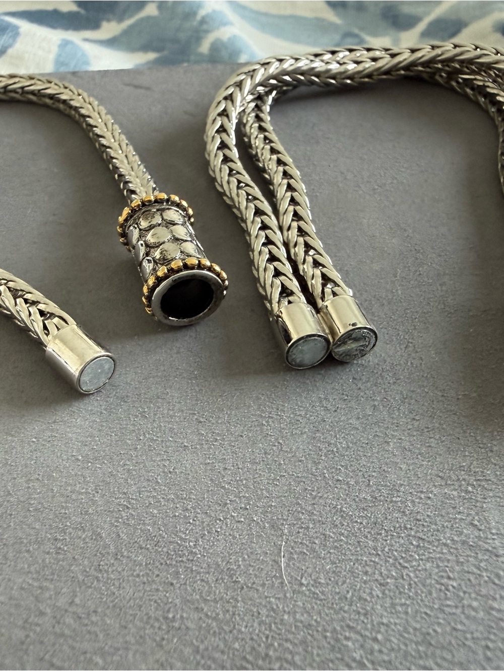 Sterling-Style Braided Silver Bracelet with Gold Accents - Women's Jewelry - Picture 2 of 2